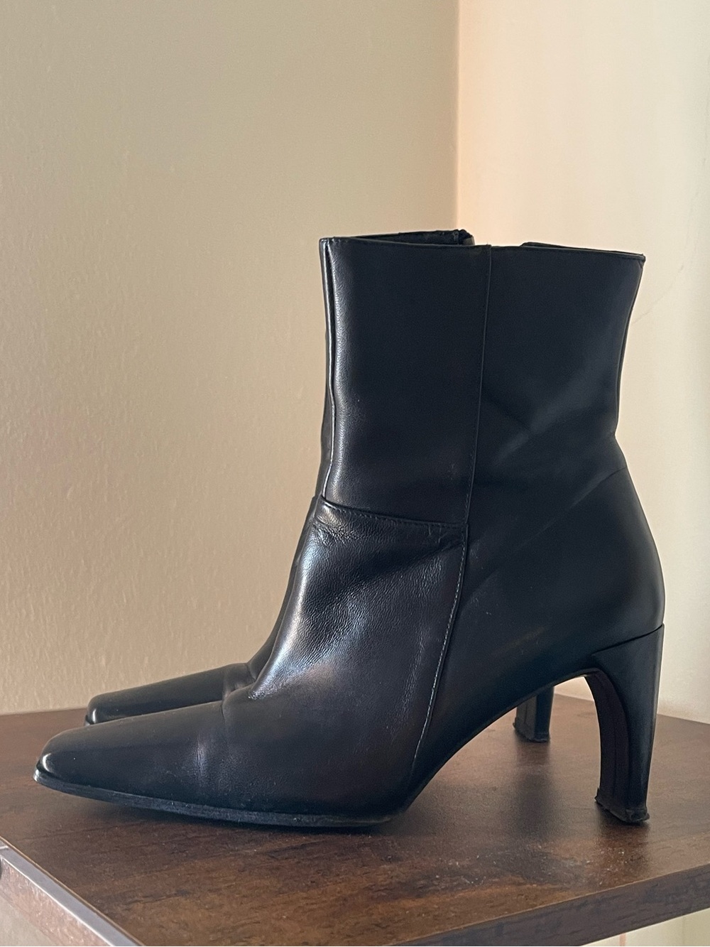 Y2K Vintage Black Square-Toe Mid-Calf Womens Boots